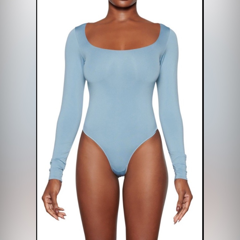 SKIMS Long Sleeve Scoop Neck Bodysuit Size S/M Y2K 90s Color Artic Blue Rare